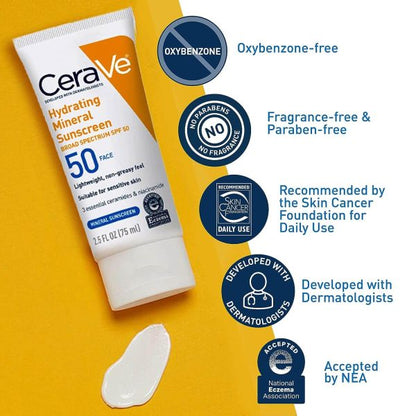 Cerave Hydrating Mineral Sunscreen | Broad Spectrum Spf 50